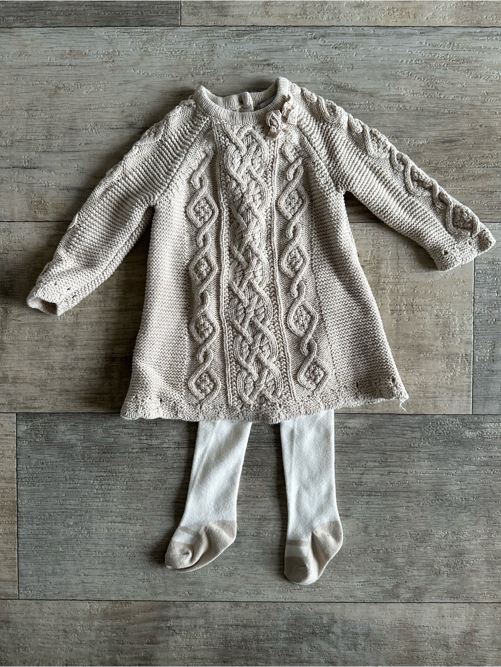 Cakes and Cashmere Cable Knit Sweater Dress w/ Tights 6-9M